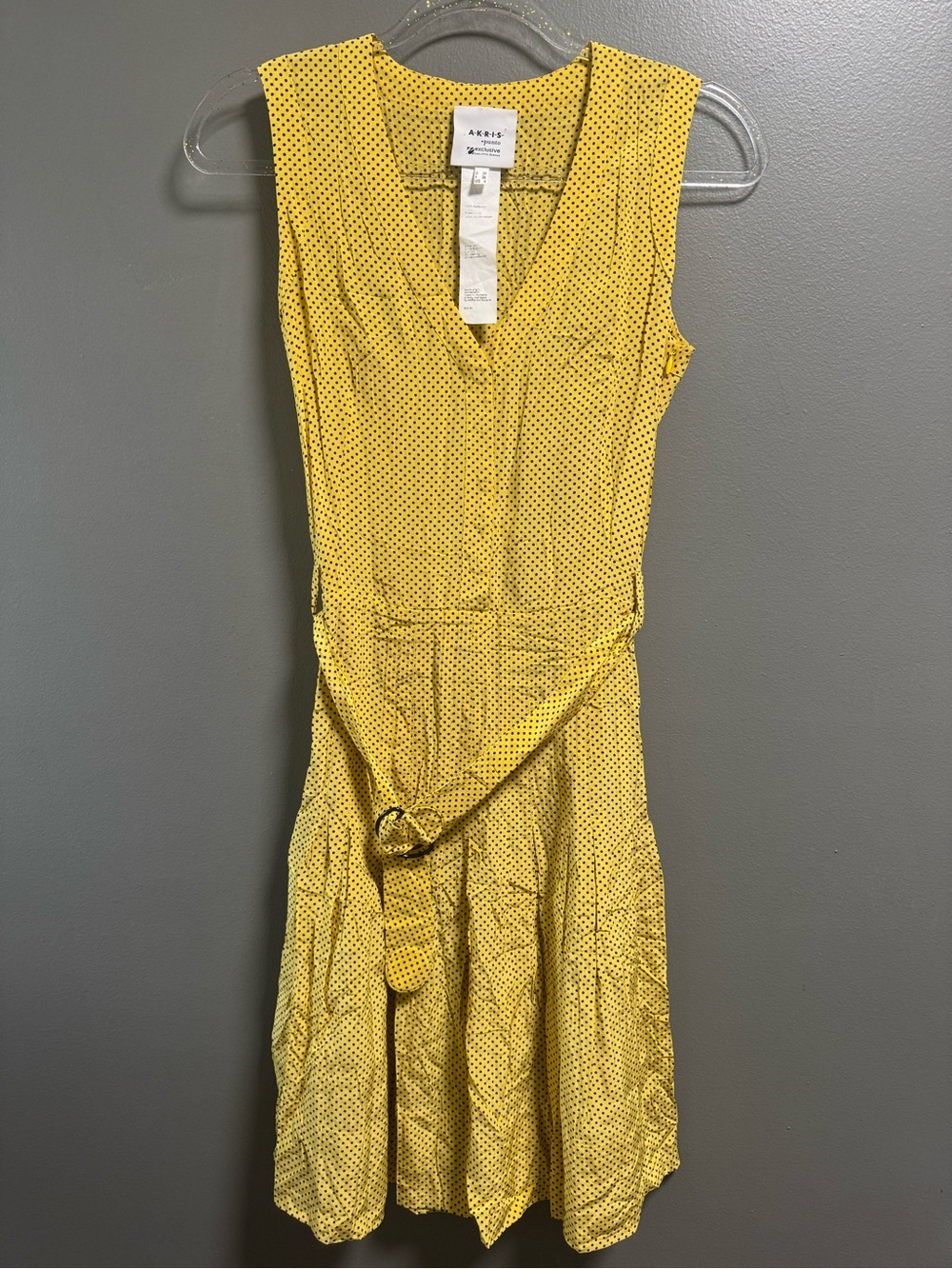 Akris Punto RARE Exclusive Saks Yellow Black Polka Dot Sleeveless Belted Dress 4